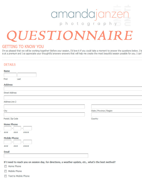 Client Questionnaire | Getting to Know You | Amanda Janzen Photography ...